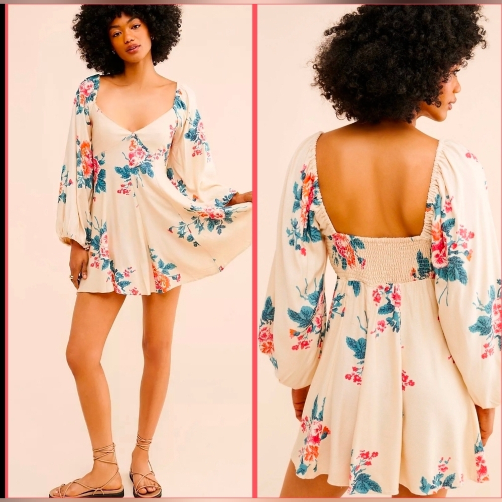 Free People Francesca Floral Mini Dress Size Medium Ivory Floral Combo NWT$128
